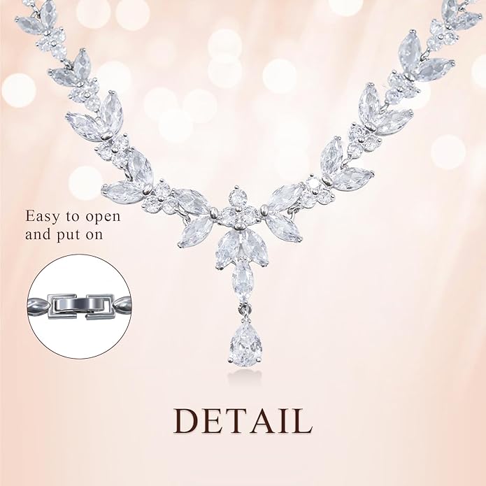 Women Jewelry Set Silver Plated Necklace Earrings Set Bridal Wedding Jewelry Bling Cubic Zirconia Choker Crystal party Jewelry Accessories for Women