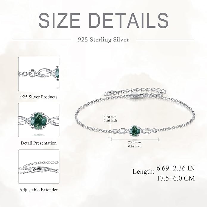 Mustard Seed Cross/Paw Print/Butterfly/Sunflower/Compass/Moss Agate Bracelet for Women 925 Sterling Silver Graduation Link Bracelet Jewelry for Women