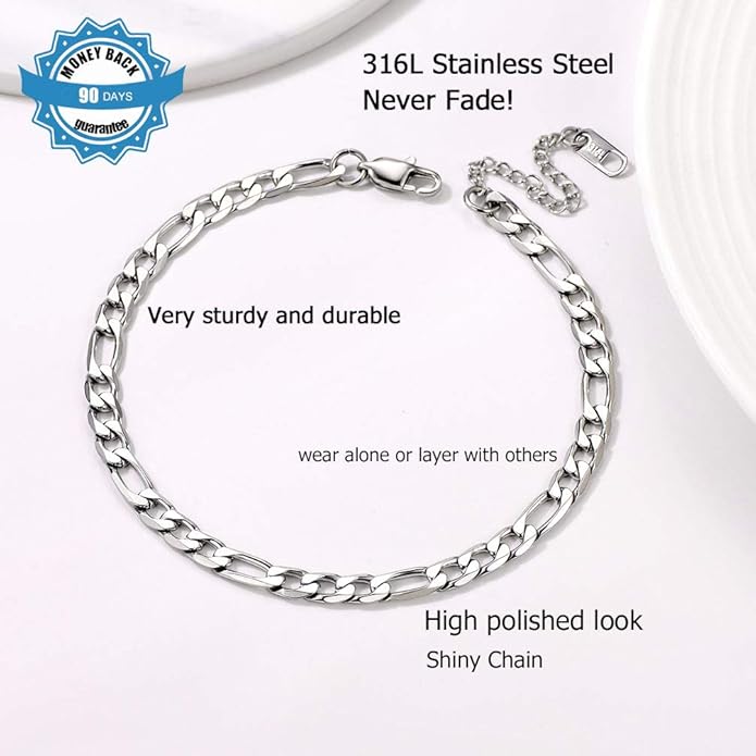 PROSTEEL Stainless Steel Chain Anklets for Women, Silver/Gold Tone, Ankle Bracelets Hypoallergenic, 8-10.5 Inch Adjustable, Come with Box