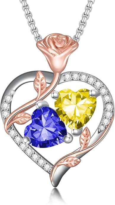 Christmas Gifts for Women Rose Heart Birthstone Pendant Necklace I Love You Forever Jewelry Valentine Mothers Day Birthday Gifts for Women Her Wife Girlfriend