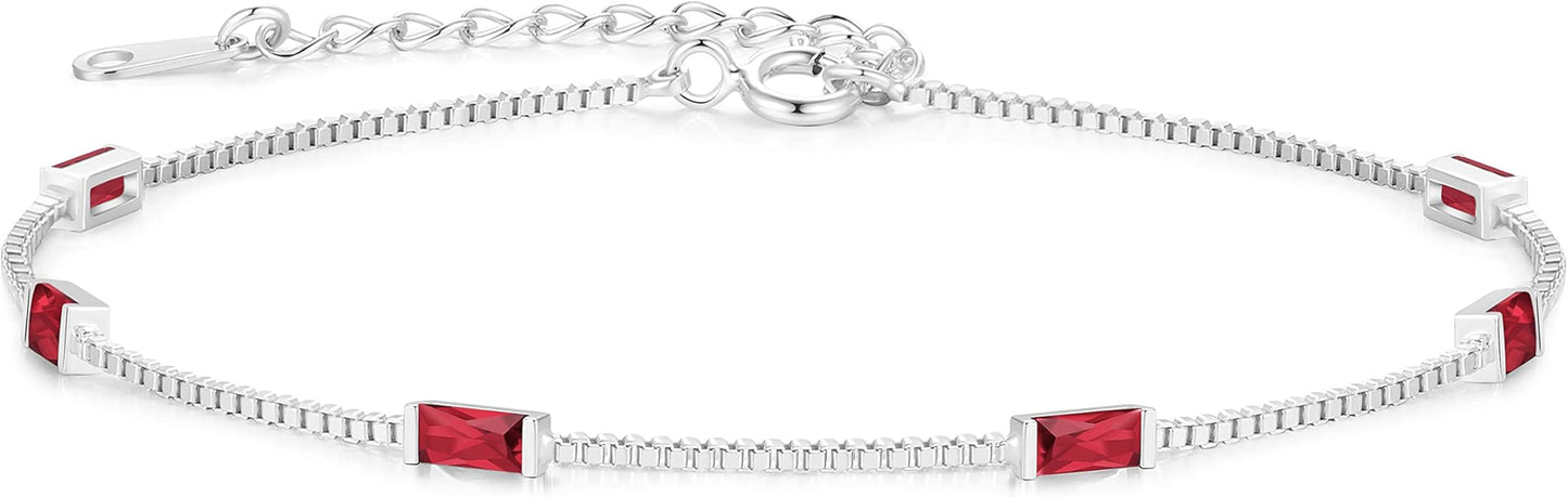LOUISA SECRET Birthstone Bracelets for Women, 925 Sterling Silver Dainty Simple Women Charm Link Bracelet, Birthday Anniversary Jewelry Gifts for Women Wife Mom Her
