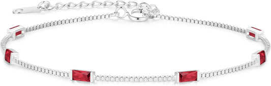 LOUISA SECRET Birthstone Bracelets for Women, 925 Sterling Silver Dainty Simple Women Charm Link Bracelet, Birthday Anniversary Jewelry Gifts for Women Wife Mom Her