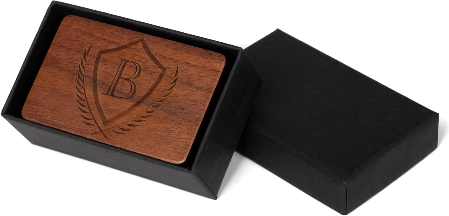 Mens Initial Cufflinks and Tie Clip A-Z Alphabet Letter Black Stainless Cuff Links Tie Bar with Engraved Walnut Wood Box Groom Groomsman Wedding Set