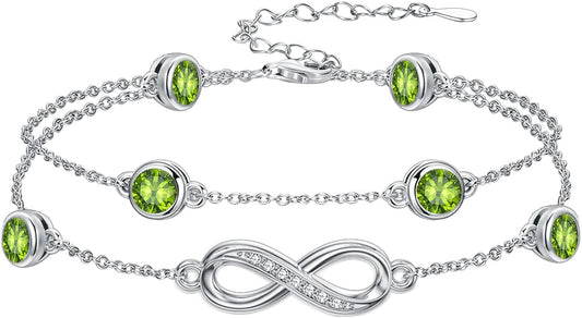 Dorunmo Anklet Bracelets for Women 925 Sterling Silver Infinity Anklets Bracelets Birthstone Jewelry Gifts for Mom Wife