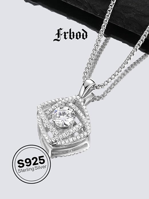 D Color 0.53ct/1.24ct/1.72ct/1.2ct Moissanite Necklace for Women Men, 925 Sterling Silver Chunky Circle/Triangle/Square Pendant, Birthday Christmas Valentines Jewelry, 16-20 Inch Box Chain Adjustable
