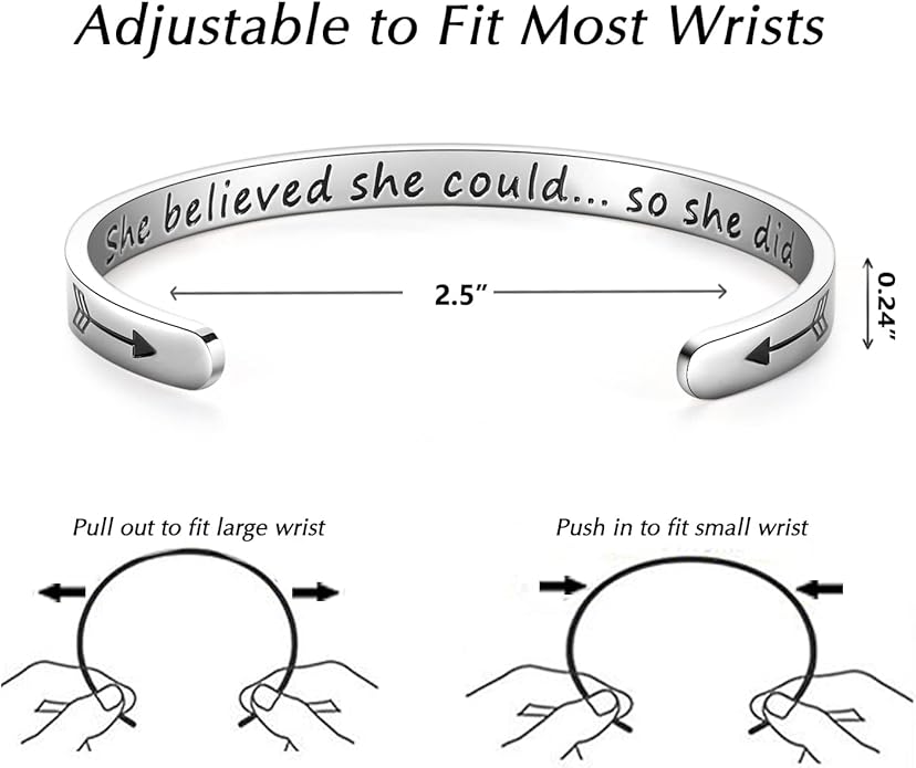 TONY & SANDY Inspirational Bracelets for Women Teen Girls Personalized Gifts for Daughter Granddaughter Mom Sister Friends Stainless Steel Engraved Cuff Birthday Easter Christmas