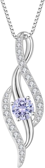 Women Infinity Necklace 925 Sterling Silver Twist Birthstone Pendant with Chain 5A Cubic Zirconia Jewelry