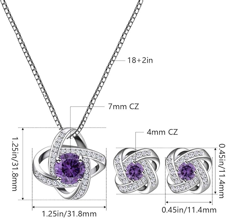 AMYJANE Bridal Jewelry Set for Women - Crystal Cubic Zirconia Love Knot Necklace Stud Earrings Elegant CZ Jewelry Set for Wedding Bride Bridesmaids Gift Set