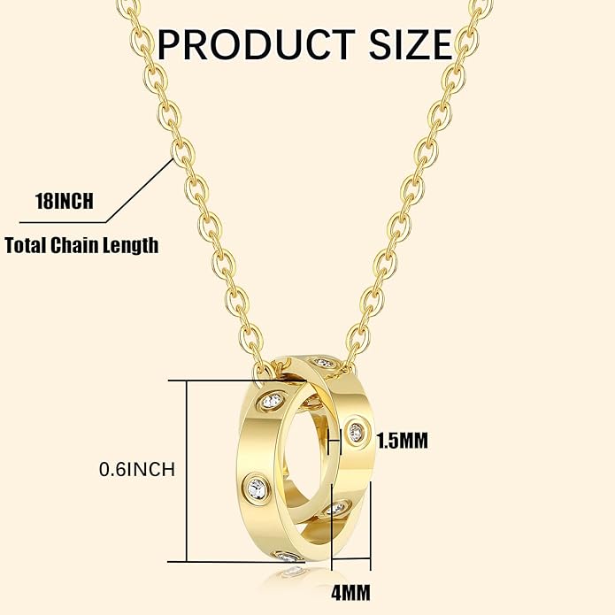 Love Necklace, Interlocking Circle Necklace, Dainty Pendant Necklace for Women, Stocking Stuffers for Women Valentines Christmas