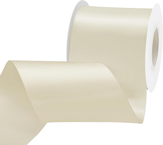 LEEQE Ivory Satin Ribbon 3 inch X 15 Yards Polyester Ribbon for Gift Wrapping Very Suitable for Weddings Party Hair Bow Invitation Decorations and More