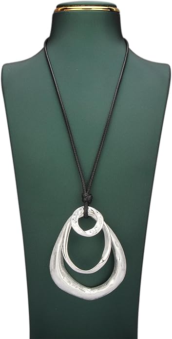 Long Boho Necklaces for Women Vintage Leather Wooden Pendant Y Choker Ethnic Style Gold Circle Hippie Sweater Necklace