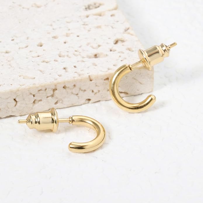 Minimalist Hoops for Women - 14K Gold Open Huggie Hoop Earrings, Hypoallergenic Tiny Hoops in Gold and Silver (Set of 1-5 Pairs)