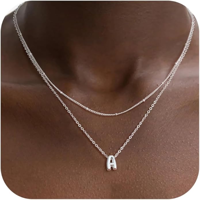 Bubble Letter Necklace Layered Initial Necklaces for Women Dainty Cute Choker Pendant Stack Jewelry Teen Gift Trendy Stuff