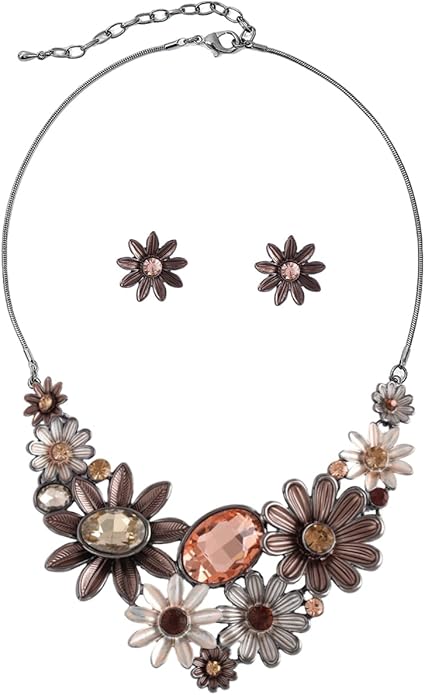 Chunky Statement Jewelry Set Vintage Retro Leaf Flower Floral Geometric Bohemian Boho Bib Necklace Earring Set Fashion Costume Jewelry for Women Girls Wedding Party Prom Unique Gift