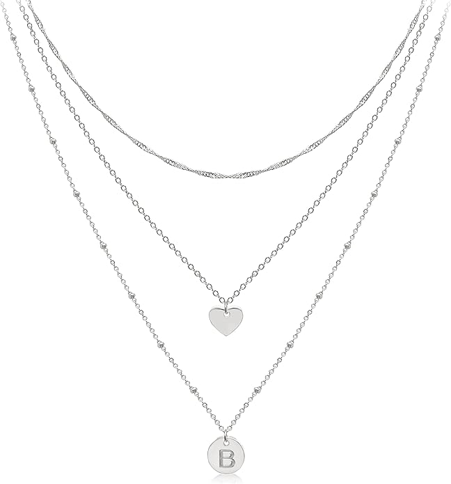 Aisansty Dainty Layered Initial Choker Necklaces Handmade 14K Gold Plated Tiny Heart Personalized Letter Disc Pendant Adjustable Chain Layering Gold Necklaces for Women Gift Jewelry