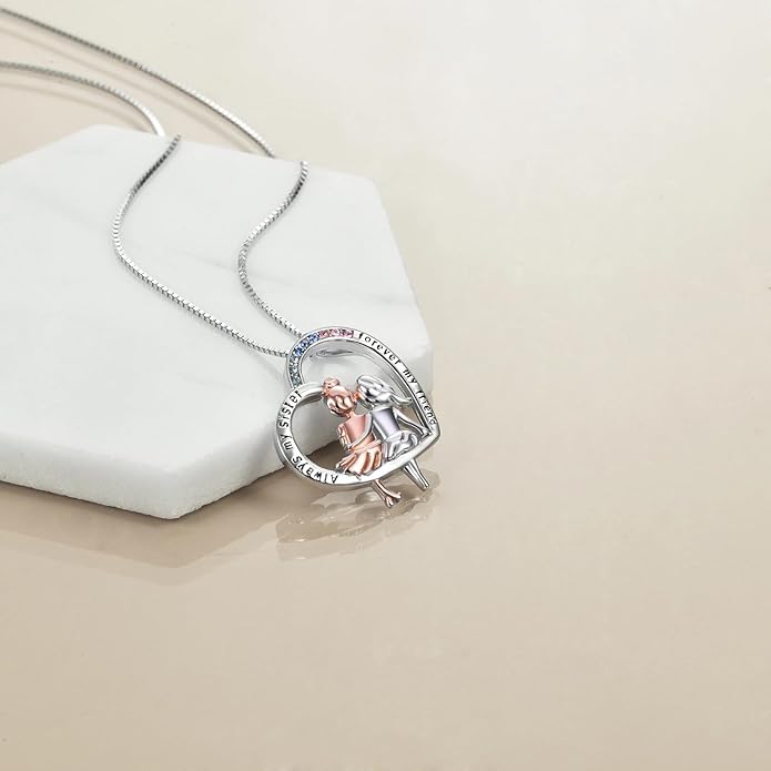 AOBOCO Gifts for Sister 2 3 Sisters Necklace for Women Sterling Silver Sister Crystal Pendant Jewelry Birthday Christmas Gifts for Friend Female Friendship Lasts Forever