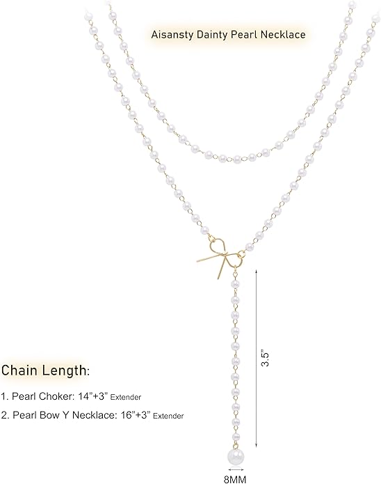 Layered Pearl Choker Necklaces for Women Gold Plated Dainty Trendy Faux Pearl Drop Pendant Y Shaped Layered Gold Necklace Wedding Bridal Jewelry