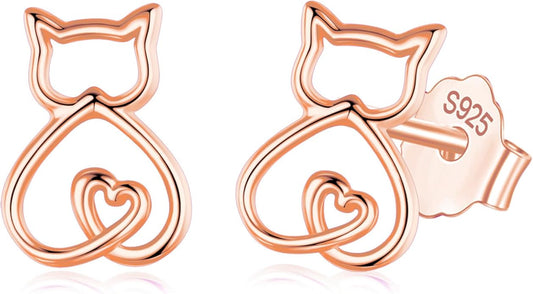 INFUSEU Sterling Silver Cute Stud Earrings Cat Frog Mushroom Bunny, Small Gifts for Women Teen Girls Animal Lovers