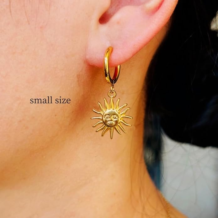 Sunburst Heart Dangle Hoop Earrings, 18K Gold Plated hypoallergenic Stainless Steel Cute Jewelry for Women daily Wear
