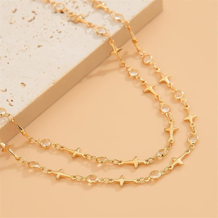 Irregular Y2k Long Y-shaped Necklace with Zircon Inlaid Sparkling Brick Tassel Pendant Double-Layer Chain High-end Fashion Accessory Women's