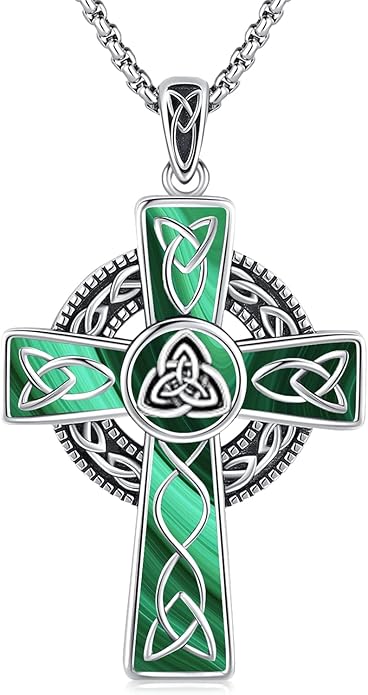 Midir&Etain Celtic Cross Necklace 925 Sterling Silver Cross Pendant Necklace Celtic Viking Irish Jewelry Religious Protective Gift for Men Women