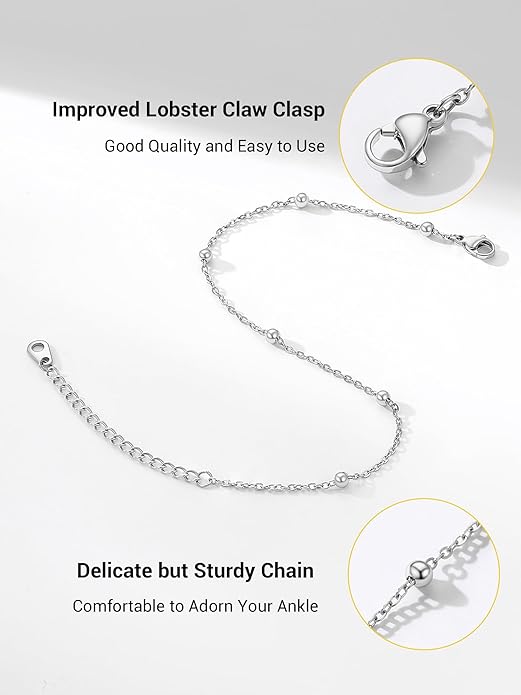 PROSTEEL Stainless Steel Chain Anklets for Women, Silver/Gold Tone, Ankle Bracelets Hypoallergenic, 8-10.5 Inch Adjustable, Come with Box