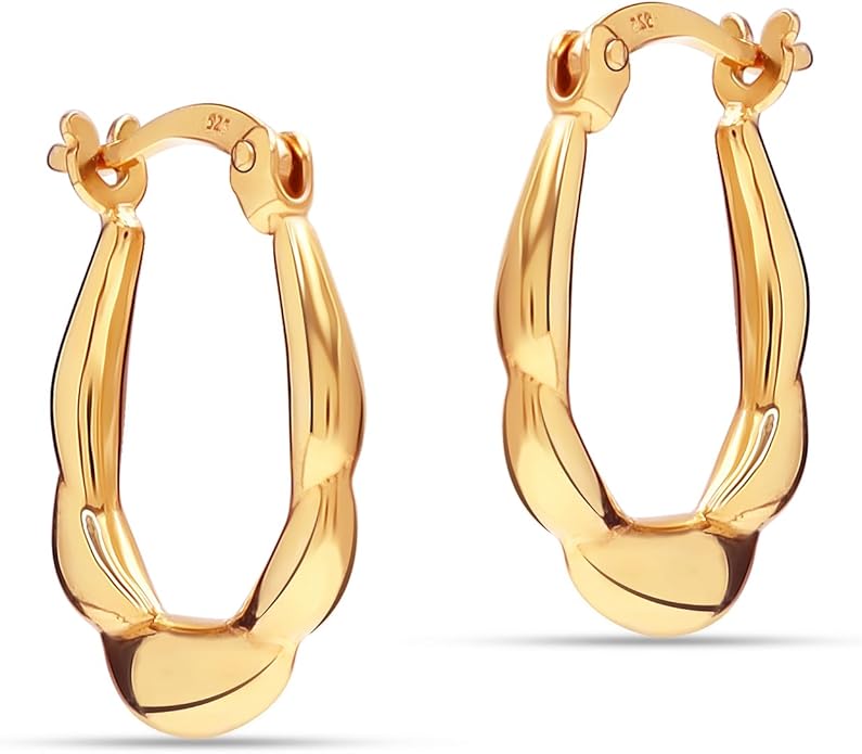 LeCalla 925 Sterling Silver Shrimp Classic Diamond-Cut Light-Weight Hoop Earrings for Women