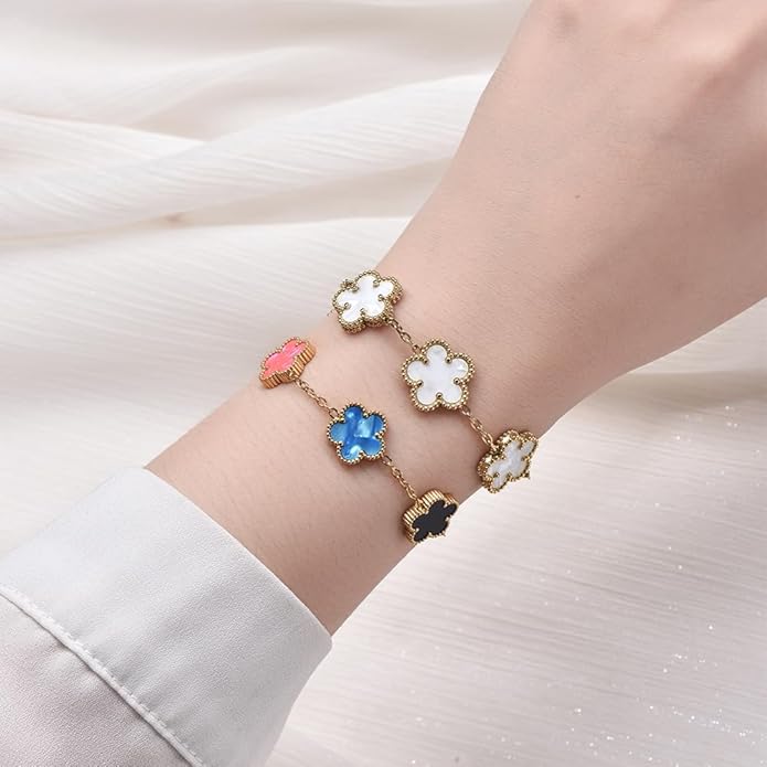 18K Gold-Plated Four Leaf Clover Bracelet for Women,Adjustable lucky Bracelet Set Jewelry Gift-Hypoallergenic Charm for Birthdays, Wellness & Daily Wear