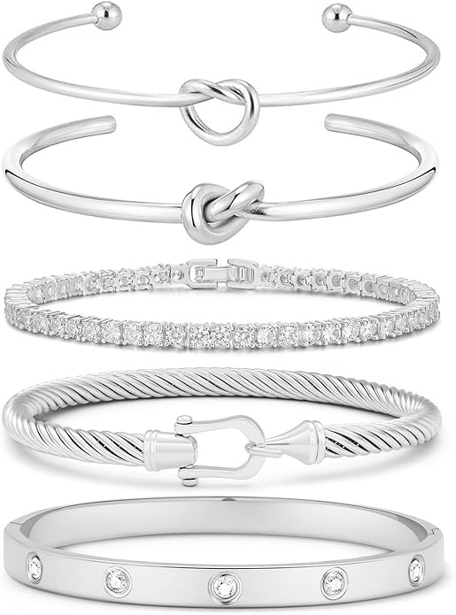 FAFUGA 18 K Gold Plated Love Bangle Bracelet Stack Cuff Jewelry for Women Jewelry Set for Women Gift with Box