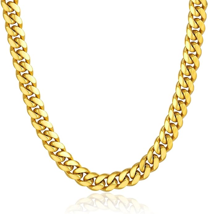 ChainsPro Chunky Miami Cuban Link Chains for Men,Stainless Steel Cuban Chain Necklace,4.8/6/10/14mm Width,No Tarnish& Thick Hip Hop Jewelry,18-30 inch Length, Black/Gold Plated/Silver,Send Gift Box