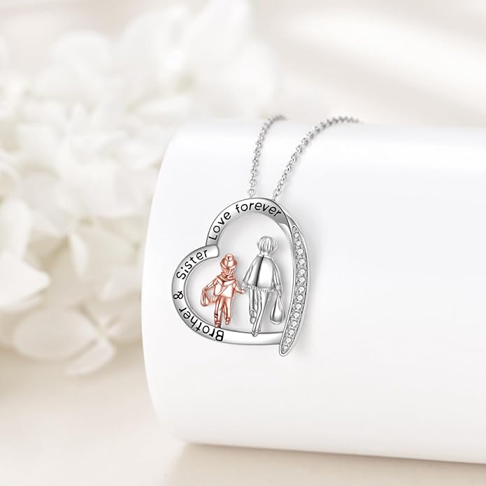 AOBOCO Gifts for Sister 2 3 Sisters Necklace for Women Sterling Silver Sister Crystal Pendant Jewelry Birthday Christmas Gifts for Friend Female Friendship Lasts Forever