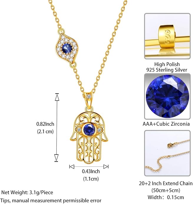 Evil Eye Necklace Evil Eye Hamsa Hand of Fatima Necklace 925 Sterling Silver Fine Jewelry Gifts for Womens White Blue CZ Third Eye Stud Earrings Turkish Eye Ring Hamsa Hand Jewelry Set Gifts Valentine Day Chrismtas Gifts