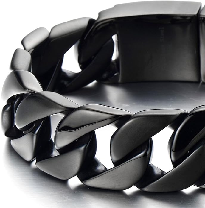 COOLSTEELANDBEYOND Mens Stainless Steel Large Curb Chain Link Bracelet Solid Curb Chain Wristband Biker Punk Jewelry Masculine Accessory