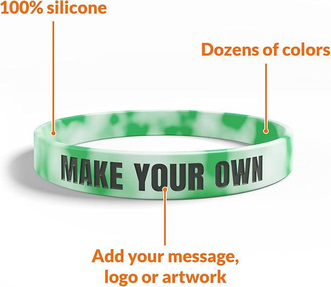 Custom Wristbands For Events, Fundraisers & Promotions | Add Text, Icons, & Logos | Bulk Rubber Bracelets | Classic 1/2” | 100% Silicone