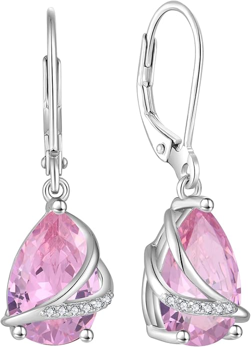 Birthstone Dangle Drop Earrings for Women 925 Sterling Silver Teardrop Leverback Earrings Jewelry Gifts for Wife Mother Her