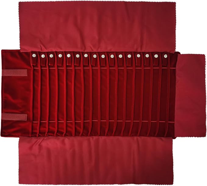 SCIKHEFT Portable Jewelry Roll Untangled Secure Necklace Travel Storage Bag Displays Holder 16 Chain (Burgundy)