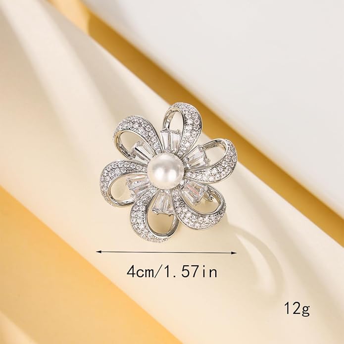 Jerler Sliver Crystal Brooch Pin Rhinestone Lapel Pin Jewelry for Women, Banquet Scarf Pearl Pins for Wedding Bridal Party