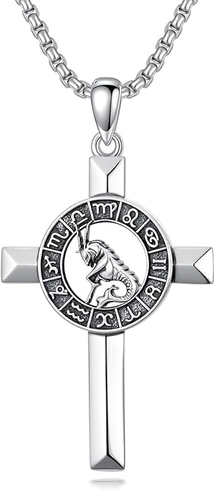 MEIDERBO Cross Zodiac Necklace 925 Sterling Silver 12 Constellation Horoscope Astrology Pendant Necklace Zodiac Sign Jewelry Gifts for Men Women