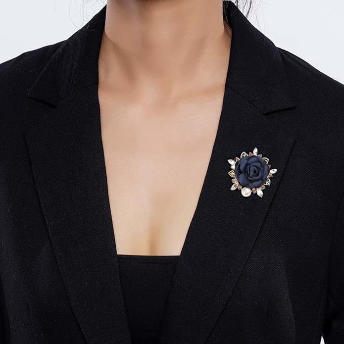 Elegant Rose Flower Brooch Pin for Women Men Wedding Party Gentleman's Essentials Handmade Imitation Crystal Pearl Fabric Flower Lapel Pin Dress Suit Accessories Boutonniere Ideas Gift