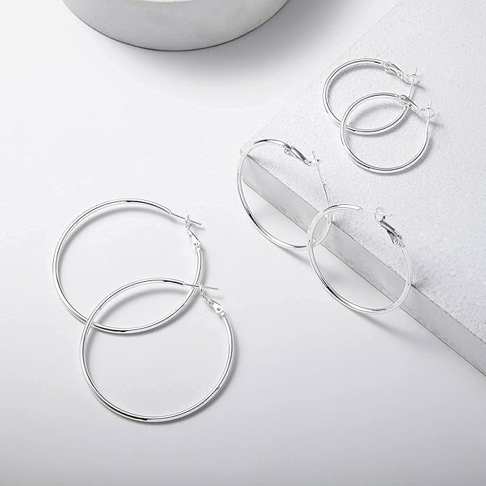Big Gold Hoop Earrings for Women Hypoallergenic 925 Sterling Silver Post Thin Loop 14K Gold Plated Hoop Earrings Set for Women, 3 Pairs