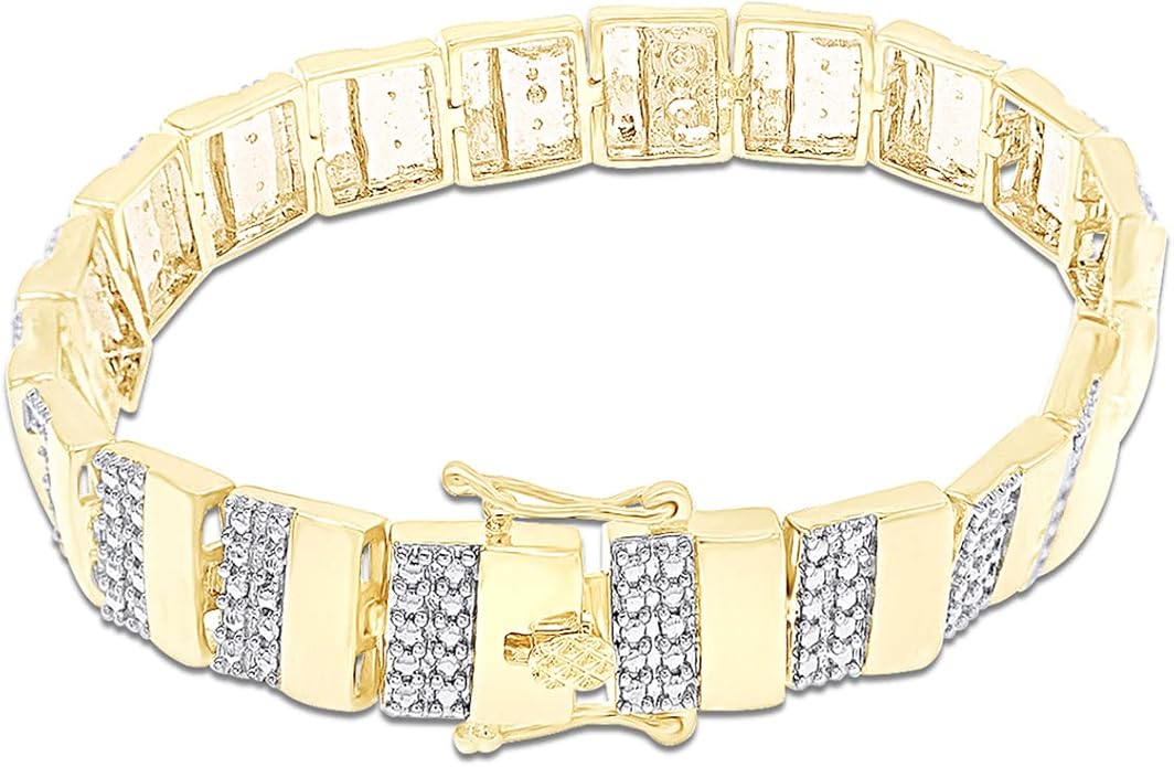 AFFY White Natural Diamond Men's Bracelet In 14k Gold Over Sterling Silver (0.04 cttw)