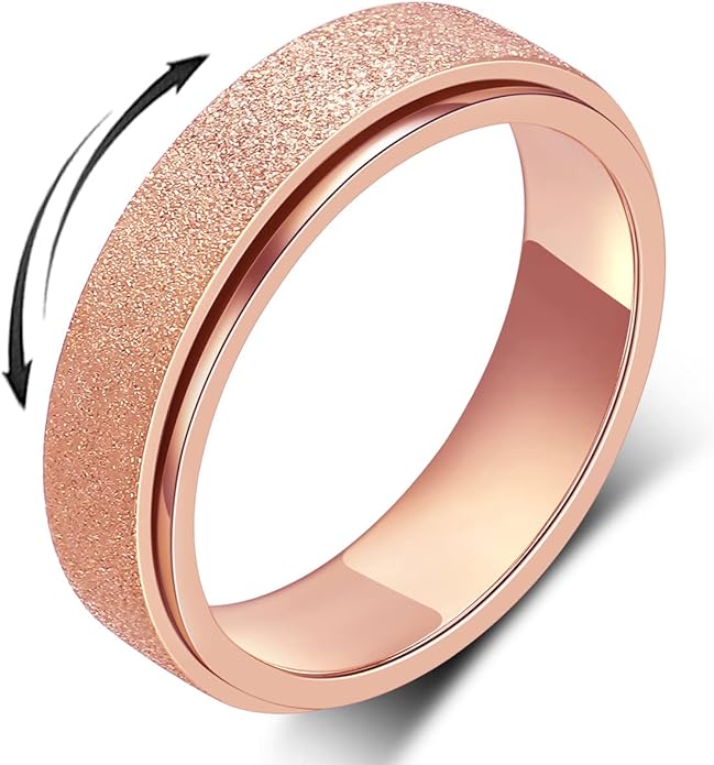 AmorArtSky Anxiety Ring for Women Men, Titanium Stainless Steel Spinner Ring, 5 Colors, 6MM, Size 6-10, 3 Styles Anxiety Ring-Moon Star, Sandblasted Finished, Hollow Outer