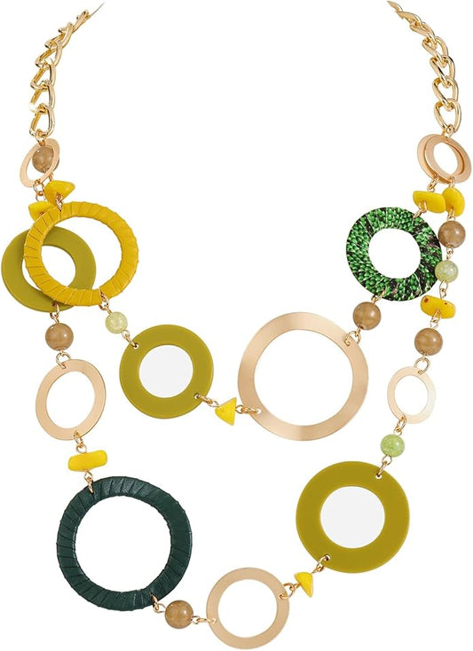 Bocar Layered Collar Necklace Statement Circle 2 Strand Chain Jewelry Necklaces Trendy for Women Gift