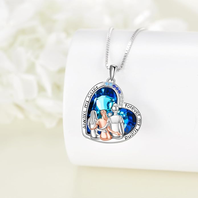 AOBOCO Gifts for Sister 2 3 Sisters Necklace for Women Sterling Silver Sister Crystal Pendant Jewelry Birthday Christmas Gifts for Friend Female Friendship Lasts Forever