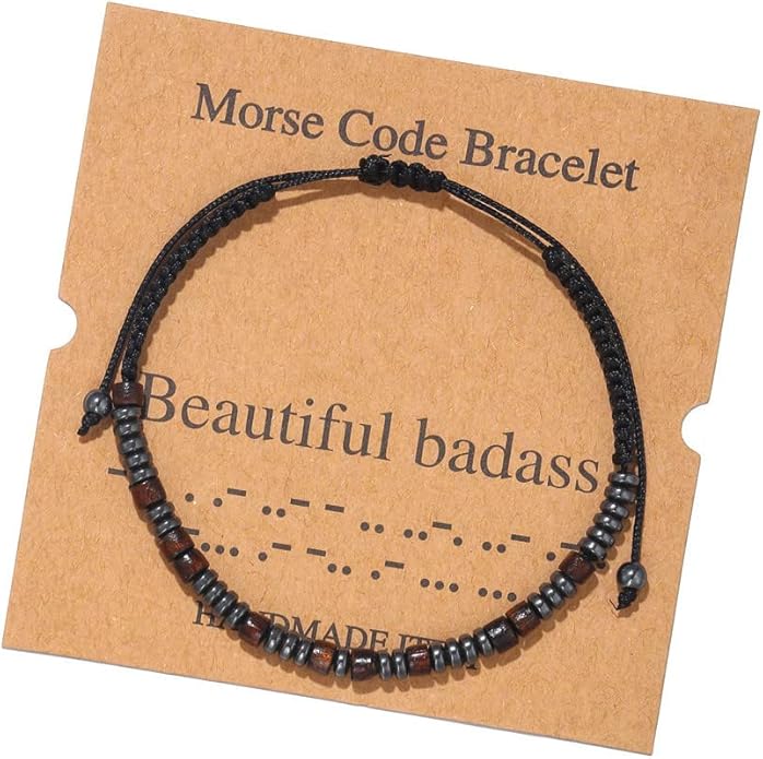 RINTOLER Morse Code Bracelets for Women Men Gifts for Her Best Friend Funny Inspirational Bracelets for Women Jewelry Adjustable Silk Beaded Wrap Bracelet