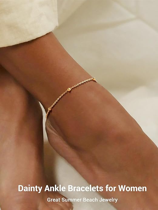 PROSTEEL Stainless Steel Chain Anklets for Women, Silver/Gold Tone, Ankle Bracelets Hypoallergenic, 8-10.5 Inch Adjustable, Come with Box