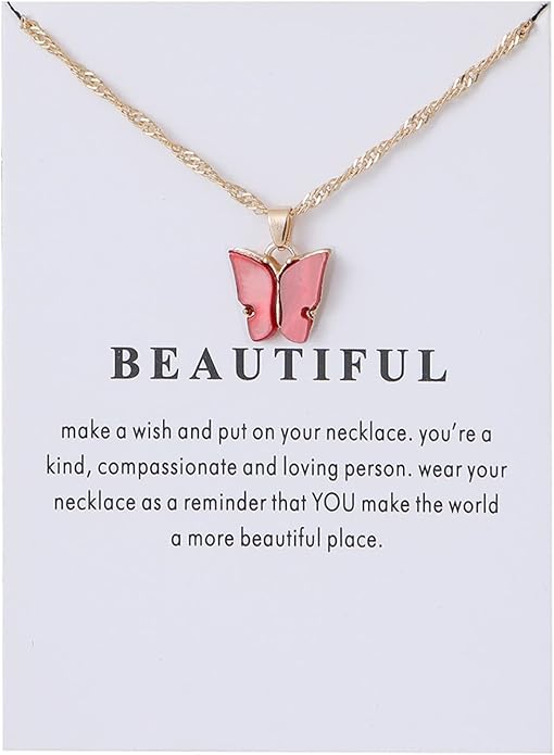 Rrdaily 9 Pcs Dainty Colorful Butterfly Pendant Necklace Set for Women,Bohemian Acrylic Butterfly Chain Necklace Cute Jewelry Gift