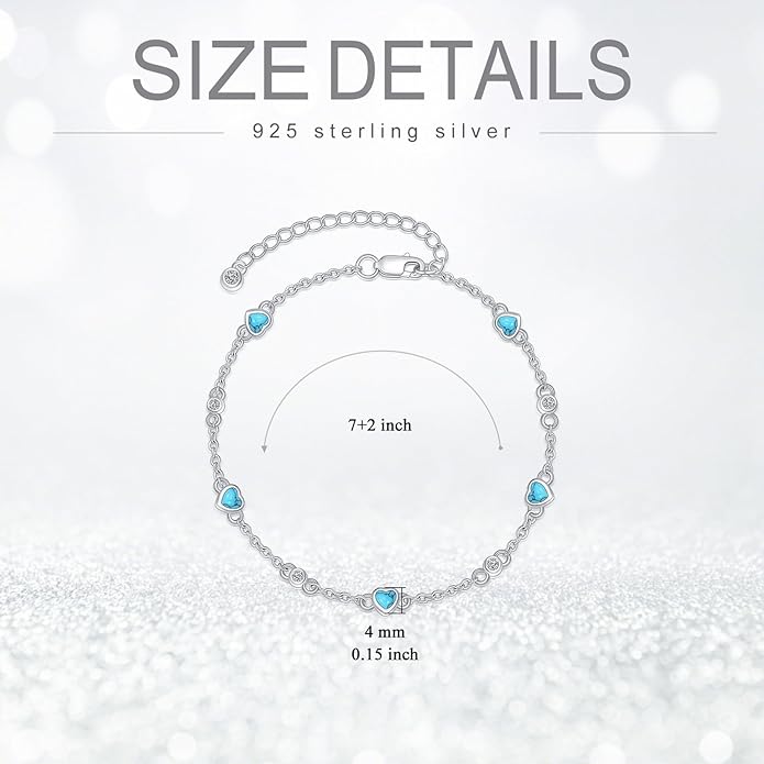 Anklet Bracelet for Women 925 Sterling Silver Natural Stone Chain Ankle Bracelet Beach Summer Fine Jewelry Birthday Christmas Gifts for Women Her Mom