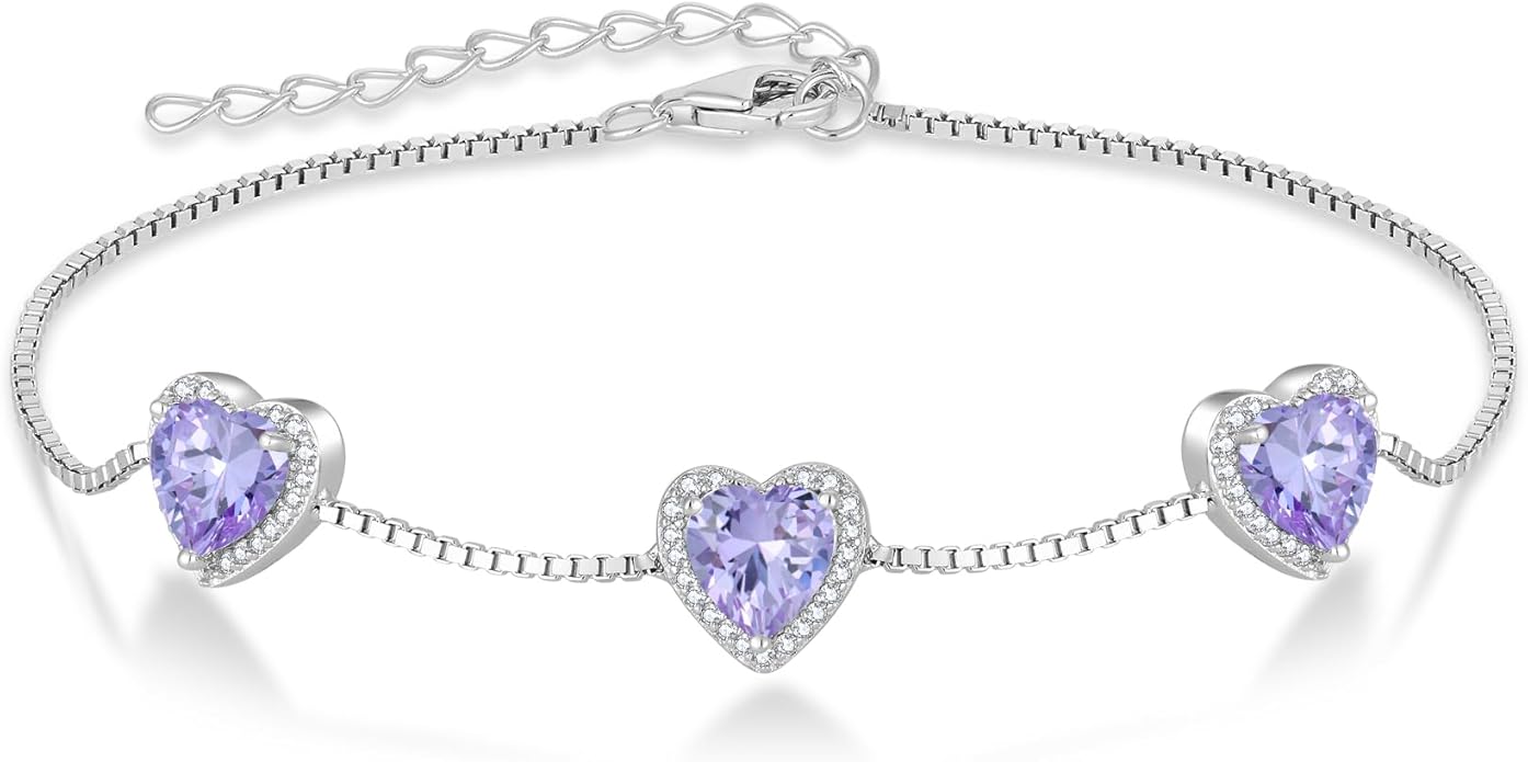 Love Heart Bracelet 925 Sterling Silver Halo Heart Birthstone Bracelet Jewelry Gifts for Women