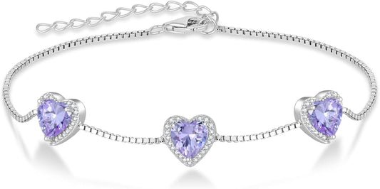 Love Heart Bracelet 925 Sterling Silver Halo Heart Birthstone Bracelet Jewelry Gifts for Women
